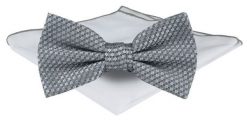 Mucha Męska z Poszetką - Chattier - Srebrna z Drobnym Wzorem. Szare krawaty i muchy męskie Chattier, bez wzorów, eleganckie. Za 65.00 zł.