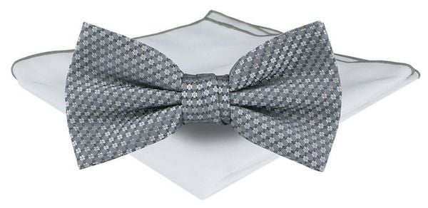 Mucha Męska z Poszetką - Chattier - Srebrna z Drobnym Wzorem. Szare krawaty i muchy męskie Chattier, bez wzorów, eleganckie. Za 65.00 zł.