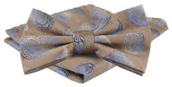 Mucha Męska w Zestawie z Poszetką - Alties - Beż, Duże Paisley. Krawaty i muchy męskie Alties, bez wzorów, eleganckie. Za 65.00 zł.