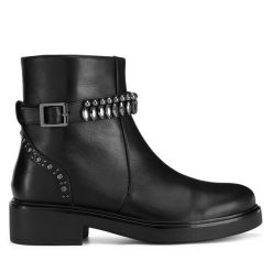 Botki Eva Minge. Czarne botki damskie Eva Minge, bez obcasa, na płaskiej podeszwie, bez zapięcia. Za 274.99 zł.