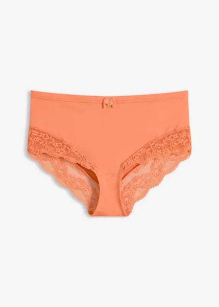 Figi maxi z delikatną koronką. Brązowe figi damskie bonprix, bez wzorów, z koronki. Za 42.99 zł.