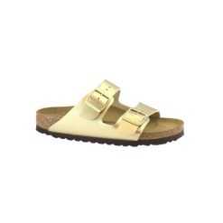 Klapki damskie Birkenstock Arizona BS. Żółte klapki damskie Birkenstock, bez wzorów, z materiału, bez obcasa. Za 429.99 zł.