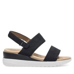 Sandały Clara Barson. Czarne sandały damskie Clara Barson, bez wzorów, bez obcasa, na koturnie. Za 49.99 zł.