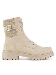 Rieker Trzewiki 72631-62 Beżowy. Brązowe botki damskie Rieker, z materiału, bez obcasa, na płaskiej podeszwie, bez zapięcia. Za 389.99 zł.