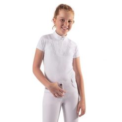 Dziewczęca konkursowa koszulka polo QHP. Białe koszulki dziewczęce QHP, bez wzorów, bez ramiączek. Za 251.50 zł.