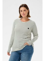 KAFFE curve Koszulka "Clia" w kolorze zielono-kremowym rozmiar: XL. Brązowe bluzki damskie KAFFE curve, xl, bez wzorów, bez kołnierzyka. Za 104.99 zł.