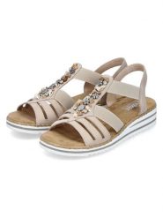 Rieker Sandały w kolorze beżowym rozmiar: 38. Brązowe sandały damskie Rieker, z aplikacjami, bez obcasa, na koturnie. Za 172.89 zł.
