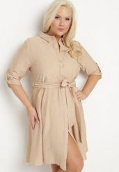 Beżowa Wiskozowa Sukienka Koszulowa z Materiałowym Paskiem Edirilea. Brązowe sukienki damskie Born2be, na co dzień, xl, bez wzorów, z jeansu, eleganckie, bez kołnierzyka, bez ramiączek, midi, koszulowe. W wyprzedaży za 87.99 zł.