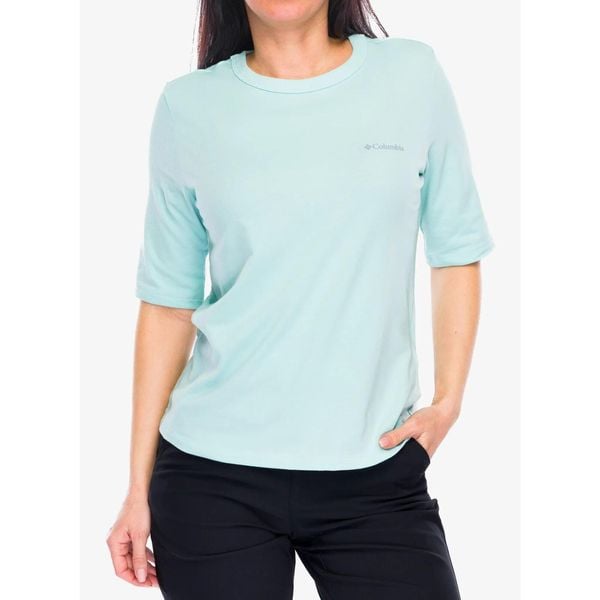 Koszulka damska Columbia Sun Trek 1/2 Sleeve Tee. Zielone bluzki sportowe damskie Columbia, bez wzorów, bez ramiączek. Za 93.99 zł.