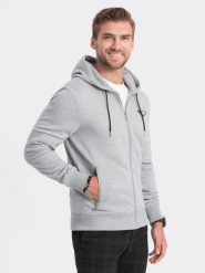Bluza męska rozpinana z kapturem - szary melanż V2. Szare bluzy z kapturem męskie Ombre Clothing, m, z bawełny. W wyprzedaży za 69.99 zł.