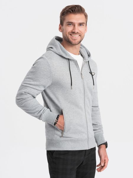 Bluza męska rozpinana z kapturem - szary melanż V2. Szare bluzy z kapturem męskie Ombre Clothing, m, z bawełny. W wyprzedaży za 69.99 zł.