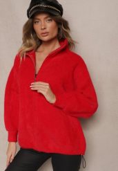 Czerwona Bluza z Wełną ze Ściągaczami i Kołnierzykiem Enadelis. Czerwone bluzy bez kaptura damskie Renee, z wełny. Za 139.99 zł.