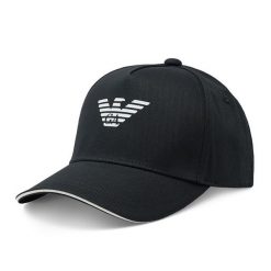 Czapka z daszkiem Emporio Armani. Czarne czapki męskie Emporio Armani, bez wzorów. Za 249.99 zł.