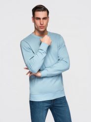 Bluza męska dresowa BASIC z okrągłym dekoltem OM-SSBN-0271 - - Rozmiar: XL. Niebieskie bluzy bez kaptura męskie Ombre Clothing, m, z bawełny. Za 169.99 zł.