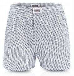 Męskie Bokserki Luźne, Majtki z Rozporkiem na Guzik - Niebieskie, Drobny Wzór - Pako Jeans. Niebieskie bokserki męskie Pako Jeans, bez wzorów, z bawełny. Za 33.00 zł.