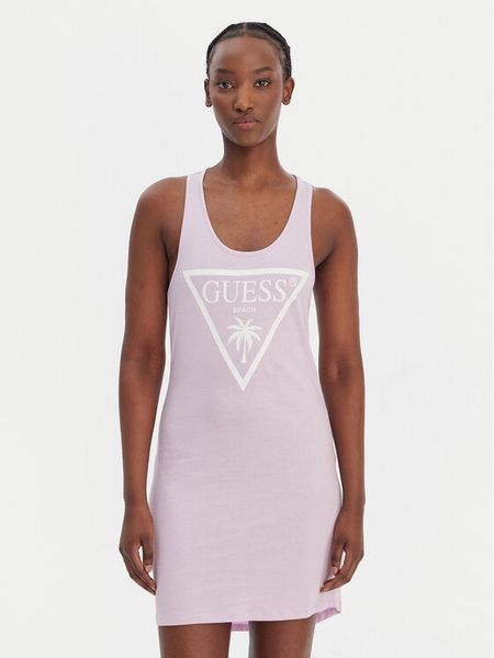 Guess Sukienka plażowa E3GP03 JA914 Fioletowy Regular Fit. Fioletowe sukienki damskie Guess, na plażę, xl, z aplikacjami, z bawełny, bez kołnierzyka, bez ramiączek. Za 179.99 zł.