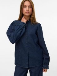 Vero Moda Bluzka dżinsowa w kolorze granatowym rozmiar: XL. Niebieskie bluzki damskie Vero Moda, xl, bez wzorów, z bawełny, bez kołnierzyka, bez ramiączek. Za 105.38 zł.