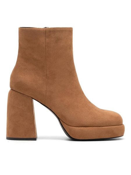 Jenny Fairy Botki KLARE WYL3592-1 Brązowy. Brązowe botki damskie Jenny Fairy, z materiału, bez obcasa, na słupku, bez zapięcia. Za 109.99 zł.