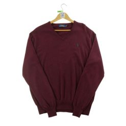 Sweter męski z dekoltem w serek Polo Ralph Lauren. Czerwone swetry męskie Ralph Lauren, m, bez wzorów, z materiału, bez kołnierzyka. Za 191.66 zł.