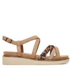 Sandały Tamaris. Brązowe sandały damskie Tamaris, bez wzorów, bez obcasa, na koturnie. Za 229.99 zł.