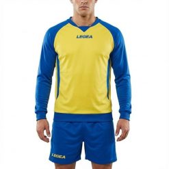 Męska Koszulka Piłkarska z Długim Rękawem Amsterdam Żółto-Niebieska. Niebieskie t-shirty sportowe męskie Legea, m, z bawełny, bez ramiączek, na fitness i siłownię. Za 56.00 zł.