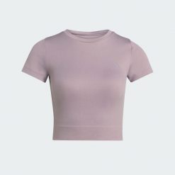 Koszulka Workout Essentials Knit Baby. Brązowe bluzki sportowe damskie Adidas, l, z dzianiny, bez kołnierzyka, bez ramiączek. Za 199.00 zł.