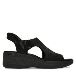 Sandały Skechers. Czarne sandały damskie Skechers, bez wzorów, bez obcasa, na koturnie. Za 359.99 zł.