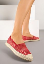 Czerwone Espadryle z Siateczkową Cholewką i Plecionką Lillevi. Czerwone espadryle damskie Renee, bez wzorów, z jeansu, bez obcasa. Za 59.99 zł.