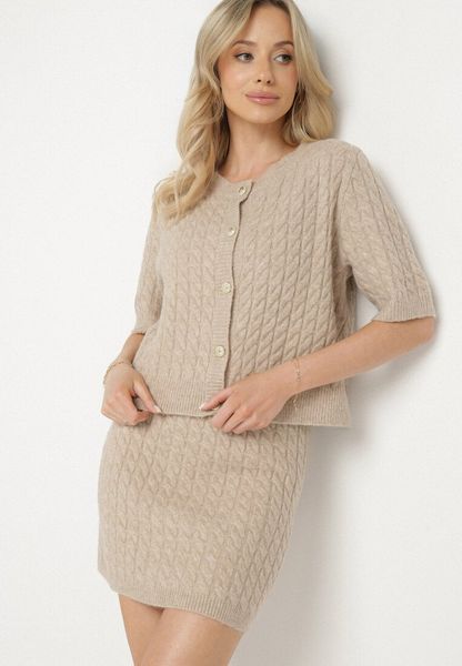 Beżowa Sweterkowa Spódnica z Wełną i Wysokim Stanem Milzekia. Brązowe spódniczki damskie Born2be, uniwersalny, bez wzorów, z wełny, biznesowe, z podwyższonym stanem, mini, koszulowe. Za 109.99 zł.