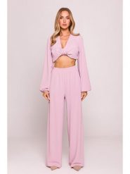 Made of emotion Spodnie w kolorze jasnoróżowym rozmiar: S. Różowe spodnie materiałowe damskie Made Of Emotion, bez wzorów, z materiału, z podwyższonym stanem. Za 113.90 zł.