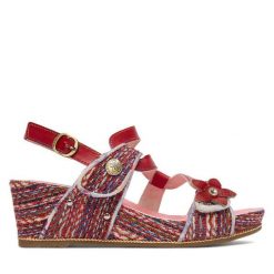 Sandały Laura Vita. Czerwone sandały damskie Laura Vita, bez wzorów, bez obcasa, na koturnie. Za 399.99 zł.