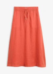 Spódnica maxi z czystego lnu. Brązowe spódniczki damskie bonprix, bez wzorów, maxi. Za 249.99 zł.