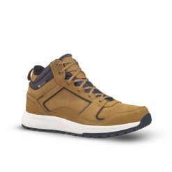Buty turystyczne męskie Quechua SH500 Mid skóra wodoodporne. Brązowe buty trekkingowe męskie QUECHUA, na zimę, ze skóry, bez zapięcia, trekkingowe. W wyprzedaży za 199.99 zł.