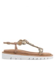 Eva Minge Sandały MATILDE-V1175-95 Beżowy. Brązowe sandały damskie Eva Minge, bez wzorów, ze skóry, bez obcasa, na płaskiej podeszwie. Za 279.99 zł.