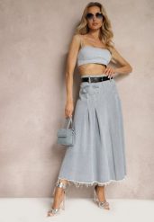 Jasnoniebieska Rozkloszowana Spódnica Jeansowa z Paskiem w Komplecie Grinna. Niebieskie spódniczki damskie Renee, l, bez wzorów, z jeansu, maxi, rozkloszowane. Za 149.99 zł.