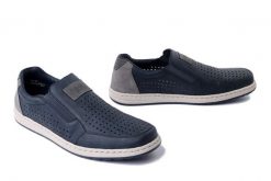 RIEKER 18267-15 blue, półbuty męskie. Niebieskie półbuty męskie Rieker, na lato, bez zapięcia. Za 223.93 zł.