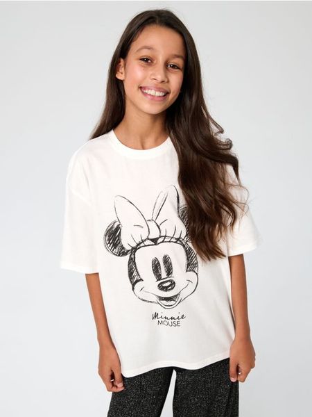 Koszulka Minnie Mouse - kremowy. Białe koszulki dziewczęce Sinsay, l, bez wzorów, bez ramiączek. Za 15.99 zł.