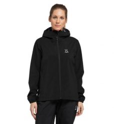 Kurtka Haglöfs Lepus przeciwdeszczowa GORE-TEX. Czarne kurtki damskie Haglöfs, l, bez wzorów, z gore-texu, bez kaptura. Za 592.00 zł.
