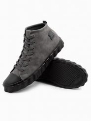 Wysokie męskie trampki z ozdobną falowaną podeszwą – szare V2. Szare trampki i tenisówki męskie Ombre Clothing, bez wzorów, z materiału, bez zapięcia. W wyprzedaży za 99.99 zł.