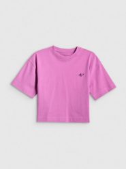 4F T-shirt loose gładki dziewczęcy - różowy 122/128 (6-8 lat). Fioletowe koszulki dziewczęce 4f, bez wzorów, z bawełny, bez ramiączek. Za 49.99 zł.