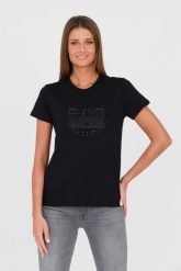KARL LAGERFELD Czarny t-shirt Boucle Choupette. Czarne t-shirty damskie Karl Lagerfeld, s, bez wzorów, z bawełny, bez kołnierzyka. W wyprzedaży za 299.99 zł.