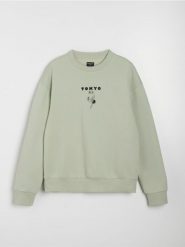 Bluza crewneck z nadrukiem comfort - zielony. Zielone bluzy bez kaptura męskie Sinsay, l. Za 39.99 zł.