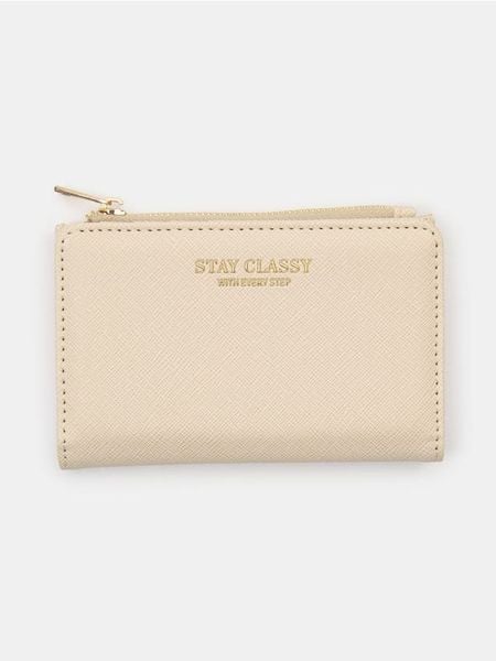 Mały portfel z imitacji skóry saffiano - kremowy. Białe portfele damskie Sinsay, bez wzorów, ze skóry. Za 25.99 zł.