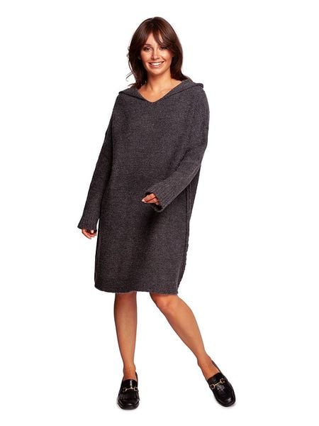 Be Wear Dzianinowa sukienka w kolorze antracytowym rozmiar: L/XL. Czarne sukienki damskie Be Wear, l, bez wzorów, z dzianiny, bez kołnierzyka, bez ramiączek, mini. Za 100.75 zł.