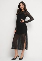 Czarna Sukienka Siateczkowa w Prążki z Wiskozą Niniria. Czarne sukienki damskie Born2be, na co dzień, m, bez wzorów, z wiskozy, eleganckie, bez kołnierzyka, bez ramiączek, maxi, kopertowe. Za 139.99 zł.