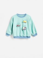 Bluza z aplikacją - jasnoturkusowy. Niebieskie bluzy i bluzki niemowlęce Reserved, z aplikacjami, z bawełny, bez ramiączek, bez kaptura. Za 55.99 zł.