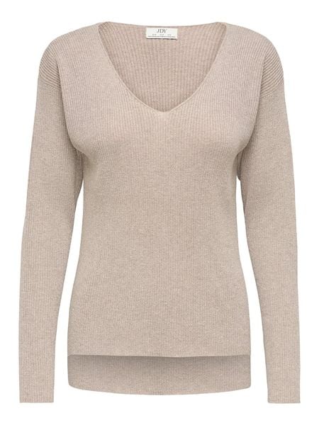 JDY Sweter "New" w kolorze szarobrązowym rozmiar: L. Brązowe swetry klasyczne damskie JDY, l, prążkowane, z asymetrycznym kołnierzem. Za 129.95 zł.