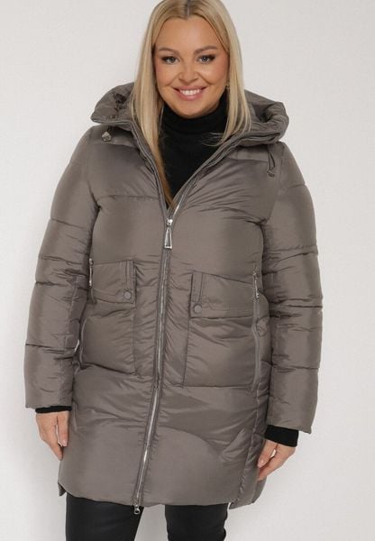 Szara Długa Pikowana Kurtka z Nieodpinanym Kapturem Mevessia. Szare kurtki damskie Born2be, l, bez wzorów, z jeansu. Za 239.99 zł.