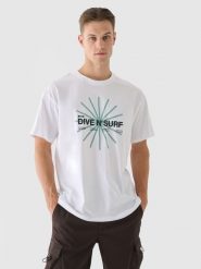 4F T-shirt regular z nadrukiem męski - biały L. Białe t-shirty męskie 4f, l, bez wzorów, z bawełny, bez kołnierzyka. Za 69.99 zł.