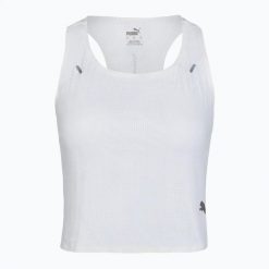 Top treningowy PUMA Run Ultraspun Crop. Białe topy sportowe damskie Puma, l, bez wzorów, z materiału, bez ramiączek. Za 139.99 zł.